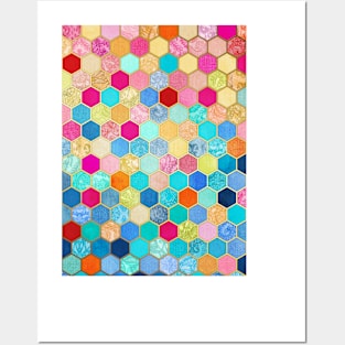 Patterned Honeycomb Patchwork in Jewel Colors Posters and Art